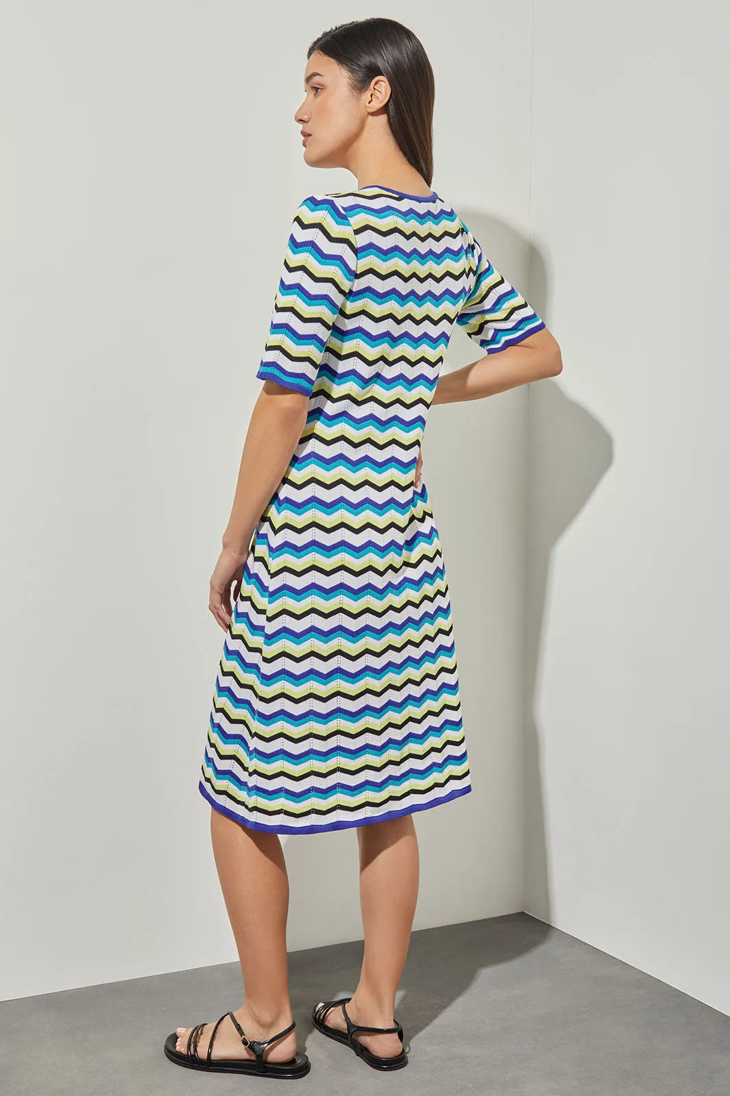 Knee Length A-Line Dress - Chevron Knit