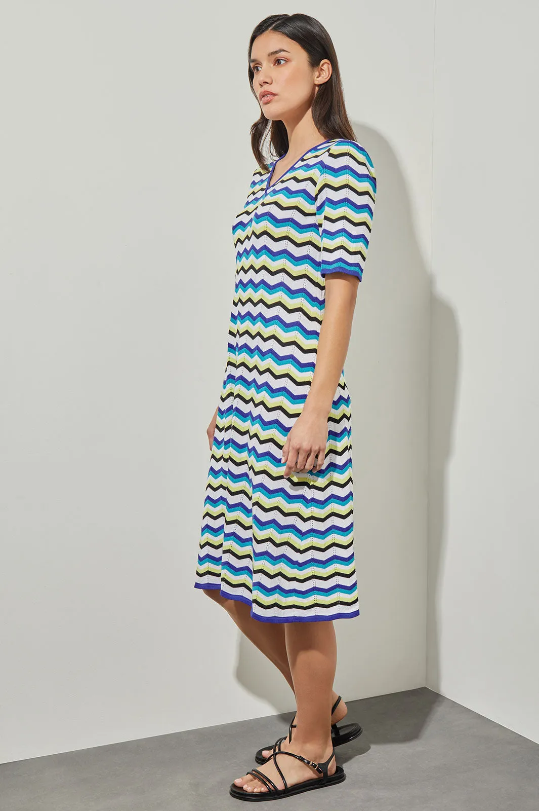 Knee Length A-Line Dress - Chevron Knit