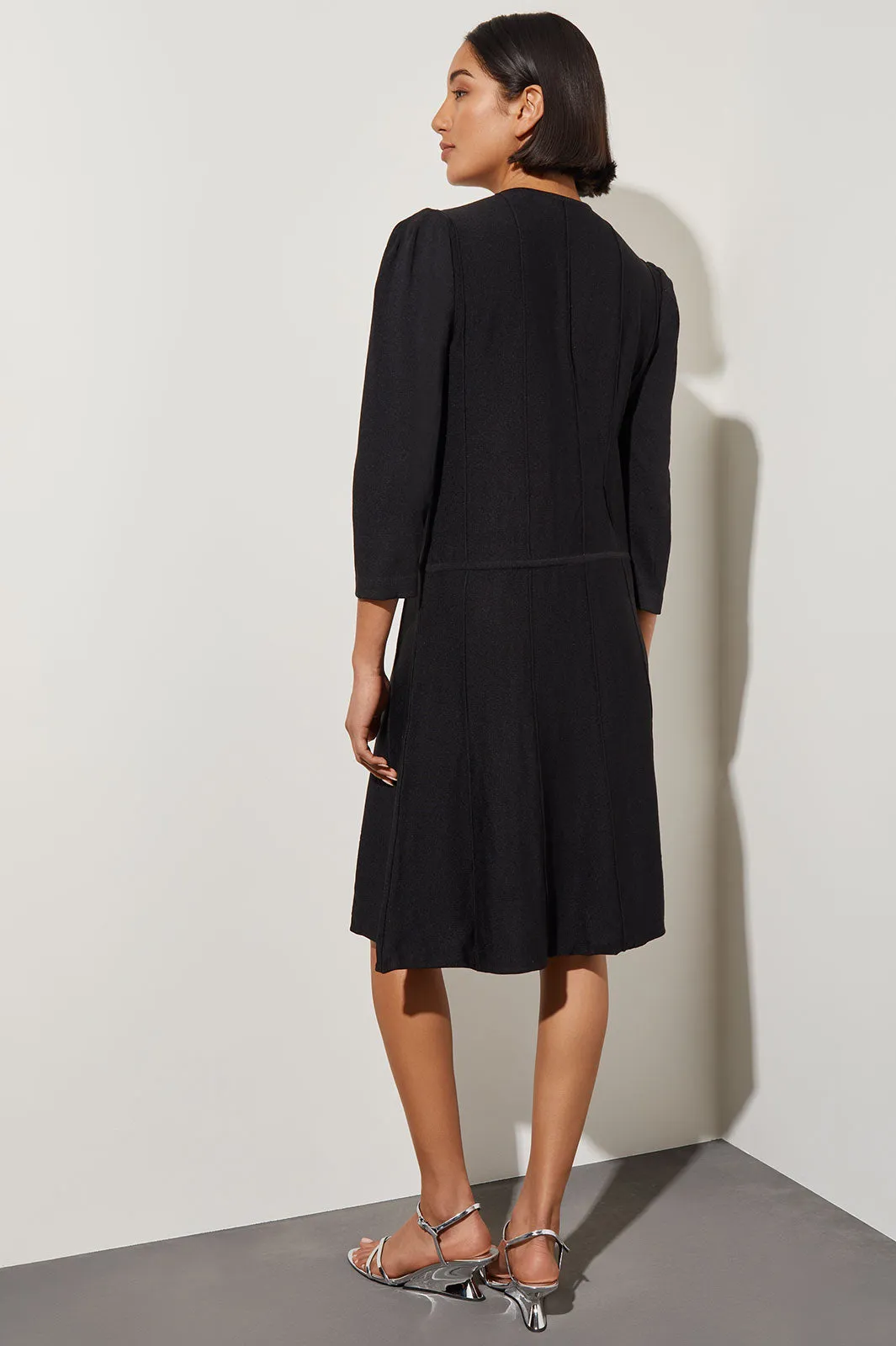 Knee Length A-Line Dress - Faux Wrap Soft Knit