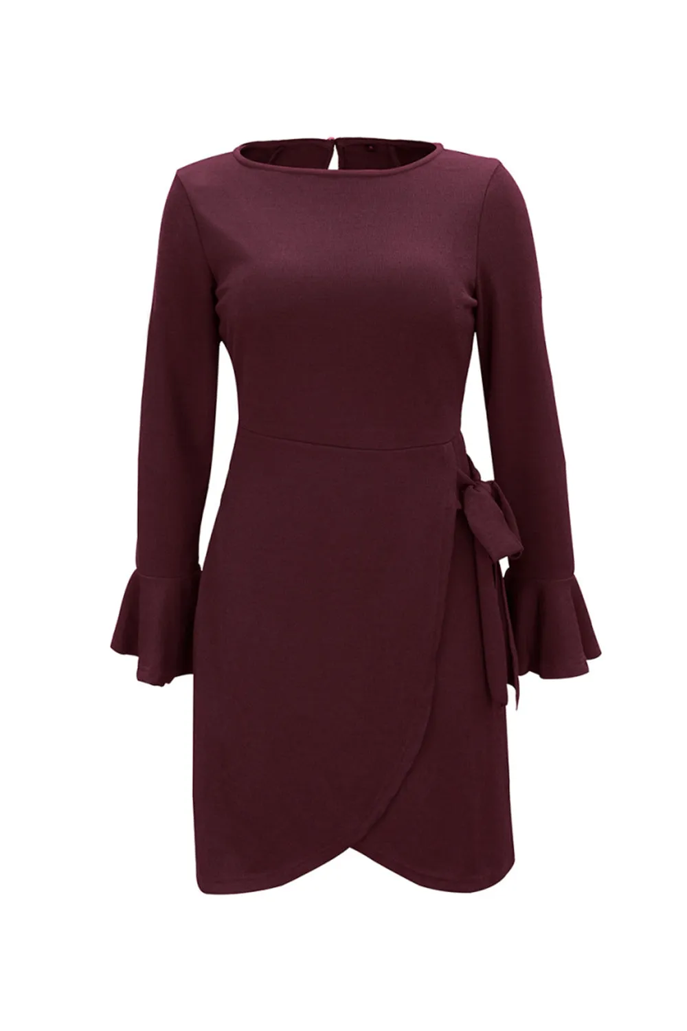 Knitted Drawstring Solid Color Dress