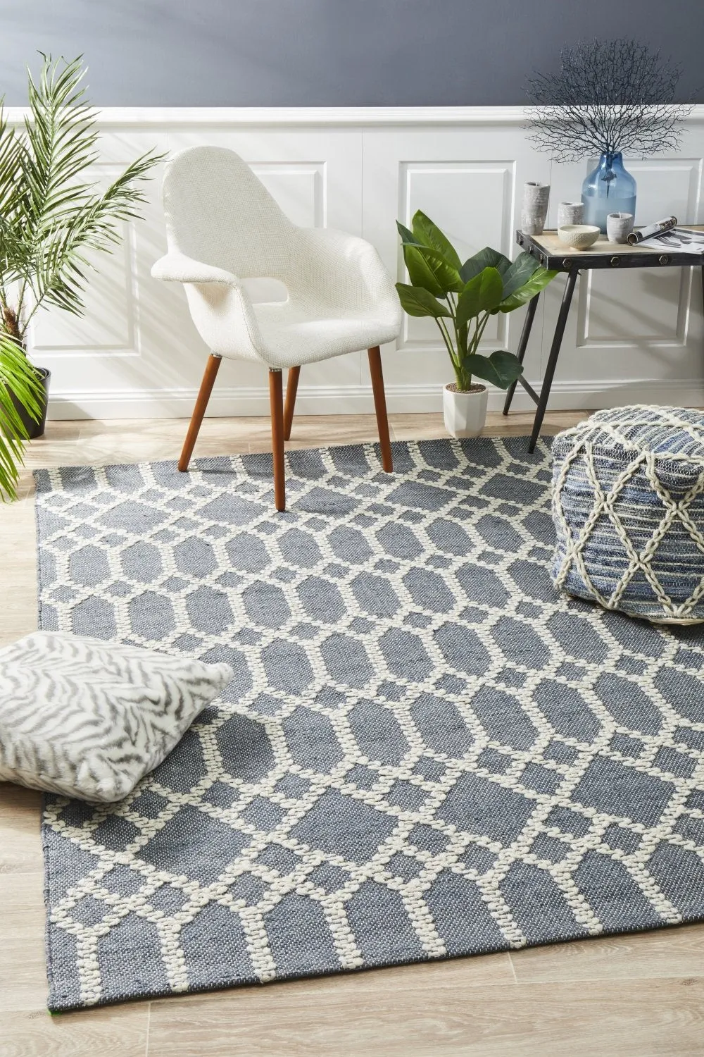 Krisha Tribal Trellis Rug Rustic Blue