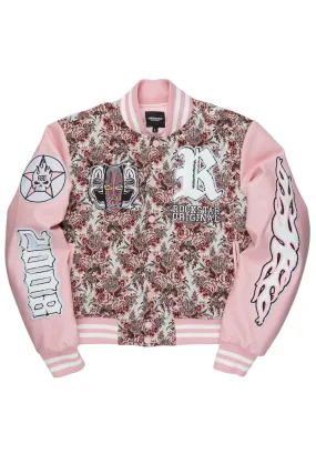 Lakiela Pink Oversized Tapestry Varsity Jacket