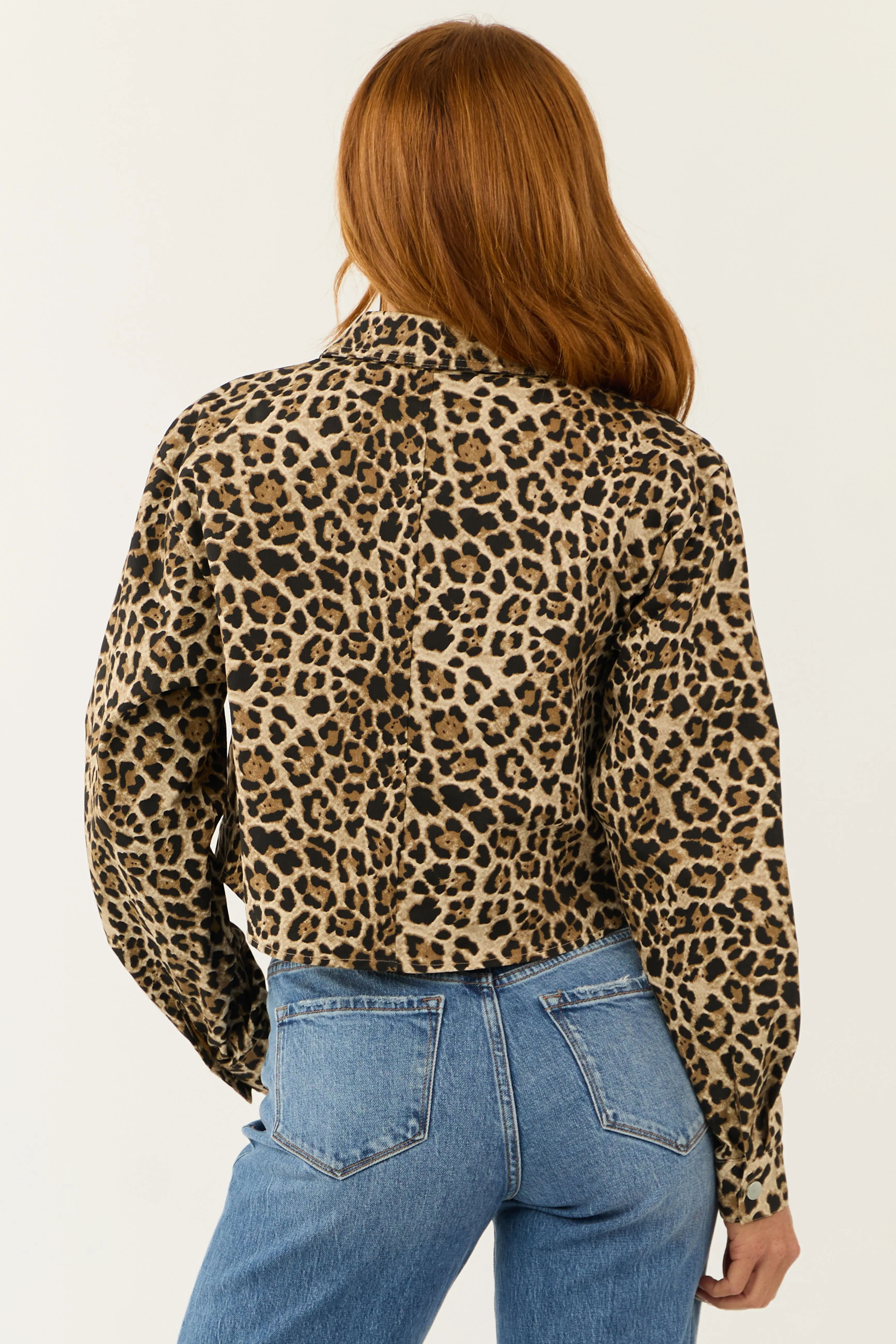 Leopard Print Button Down Denim Jacket