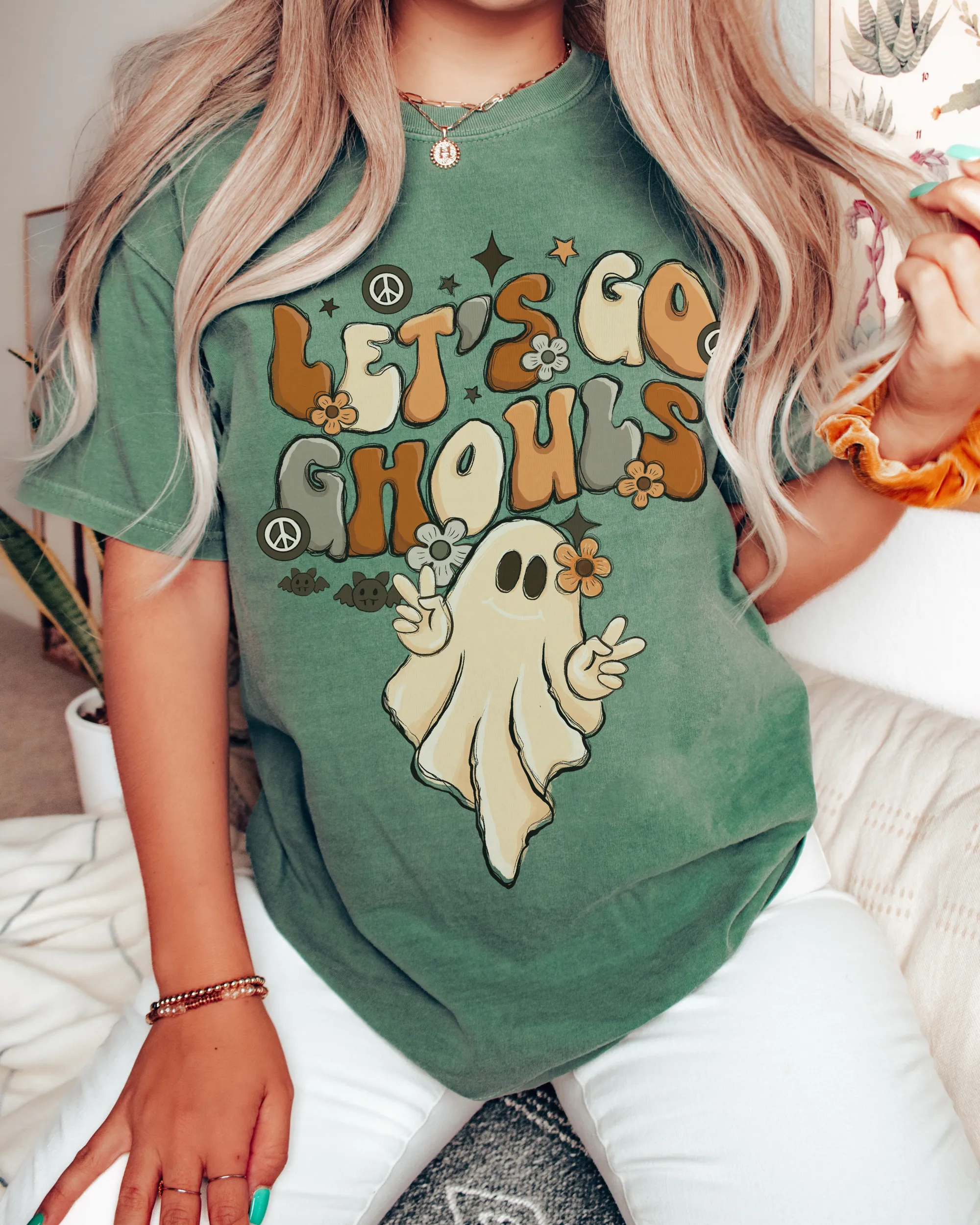 Let's Go Ghouls Halloween Comfort Colors® T-Shirt, Women's Halloween Design Tee, Retro Design T-Shirt