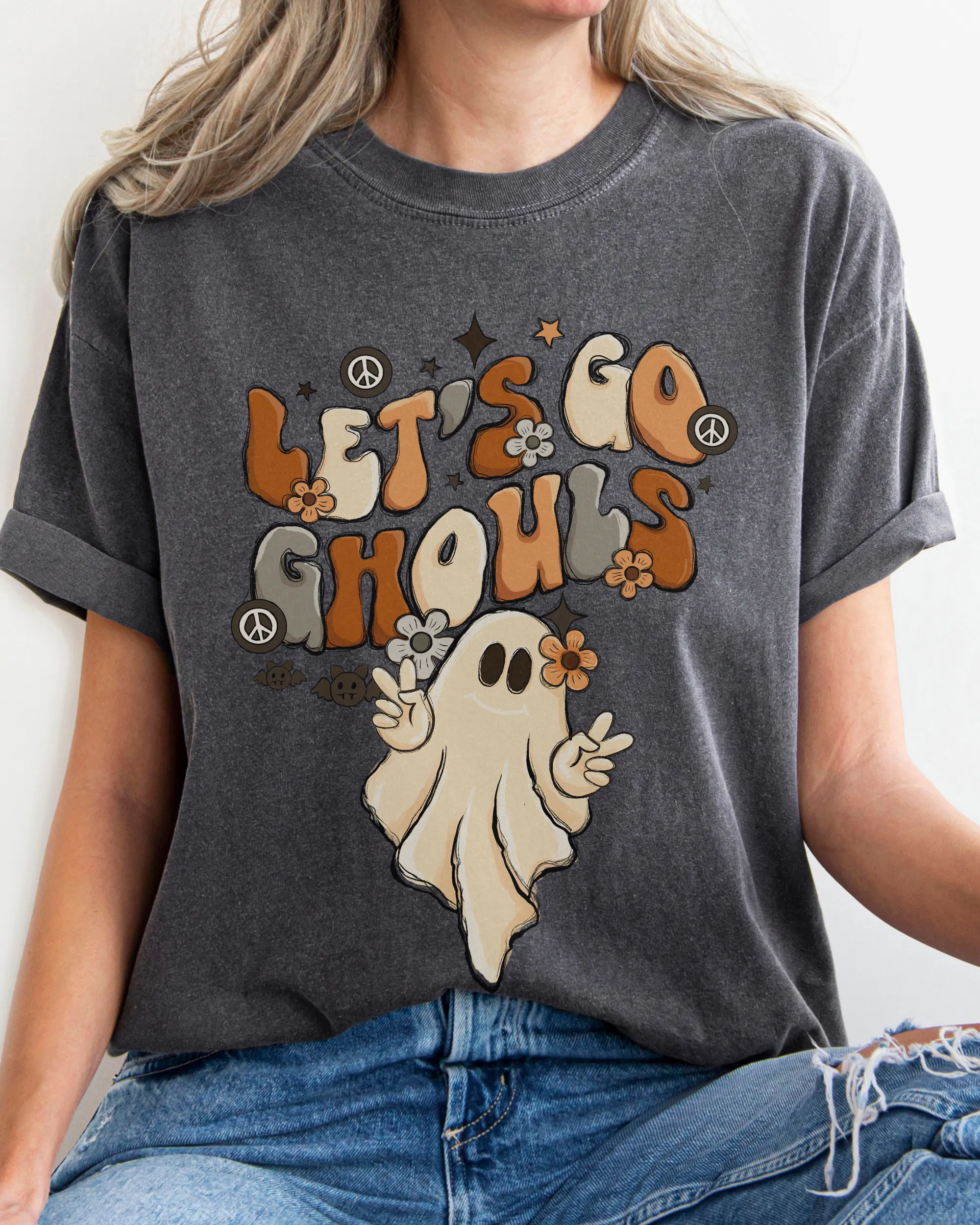 Let's Go Ghouls Halloween Comfort Colors® T-Shirt, Women's Halloween Design Tee, Retro Design T-Shirt