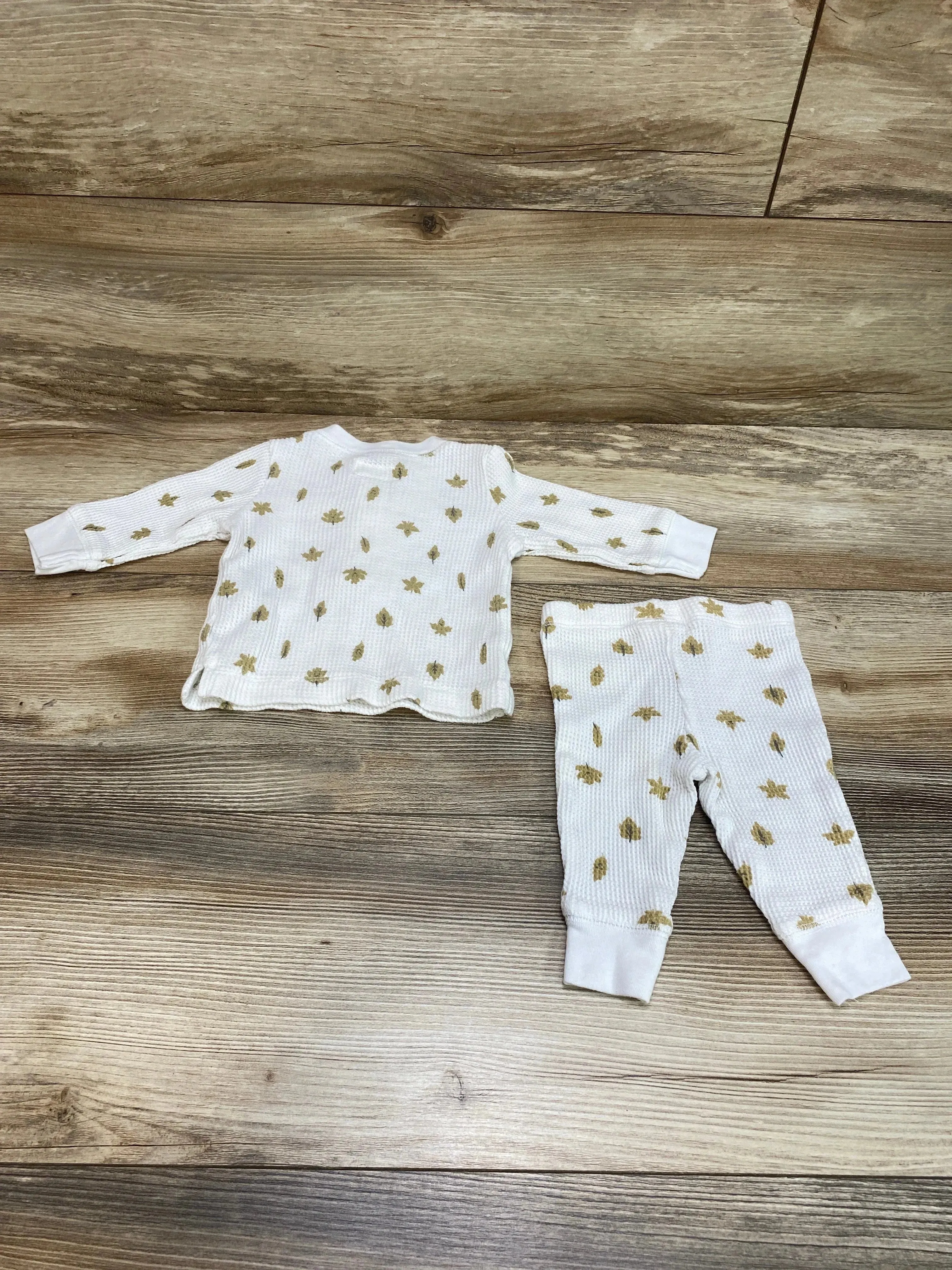 Little Planet 2pc Henley Leaf Print Shirt & Pants White sz 3m