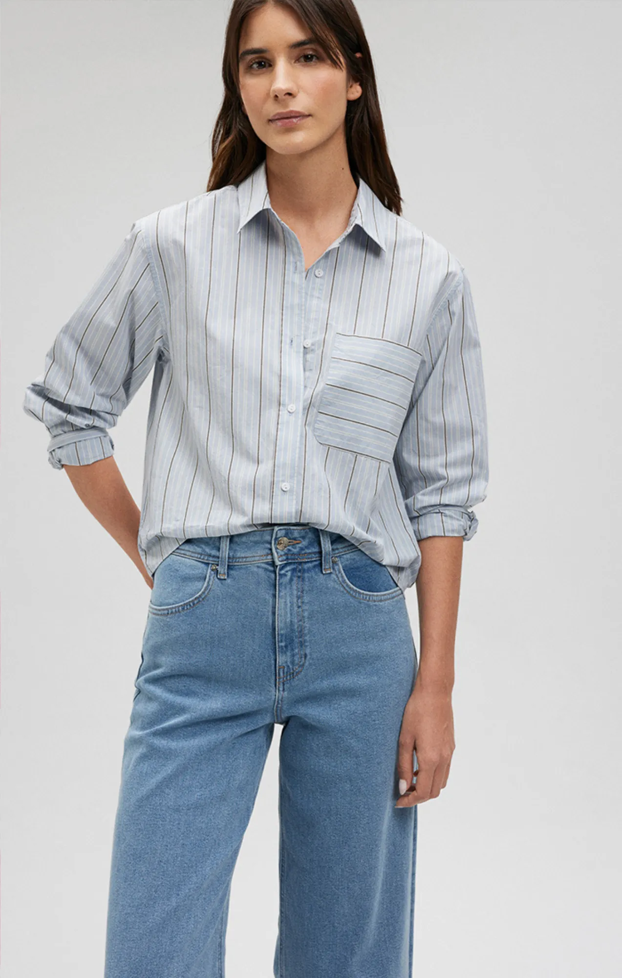 LONG SLEEVE POCKET SHIRT IN BLUE STRIPE