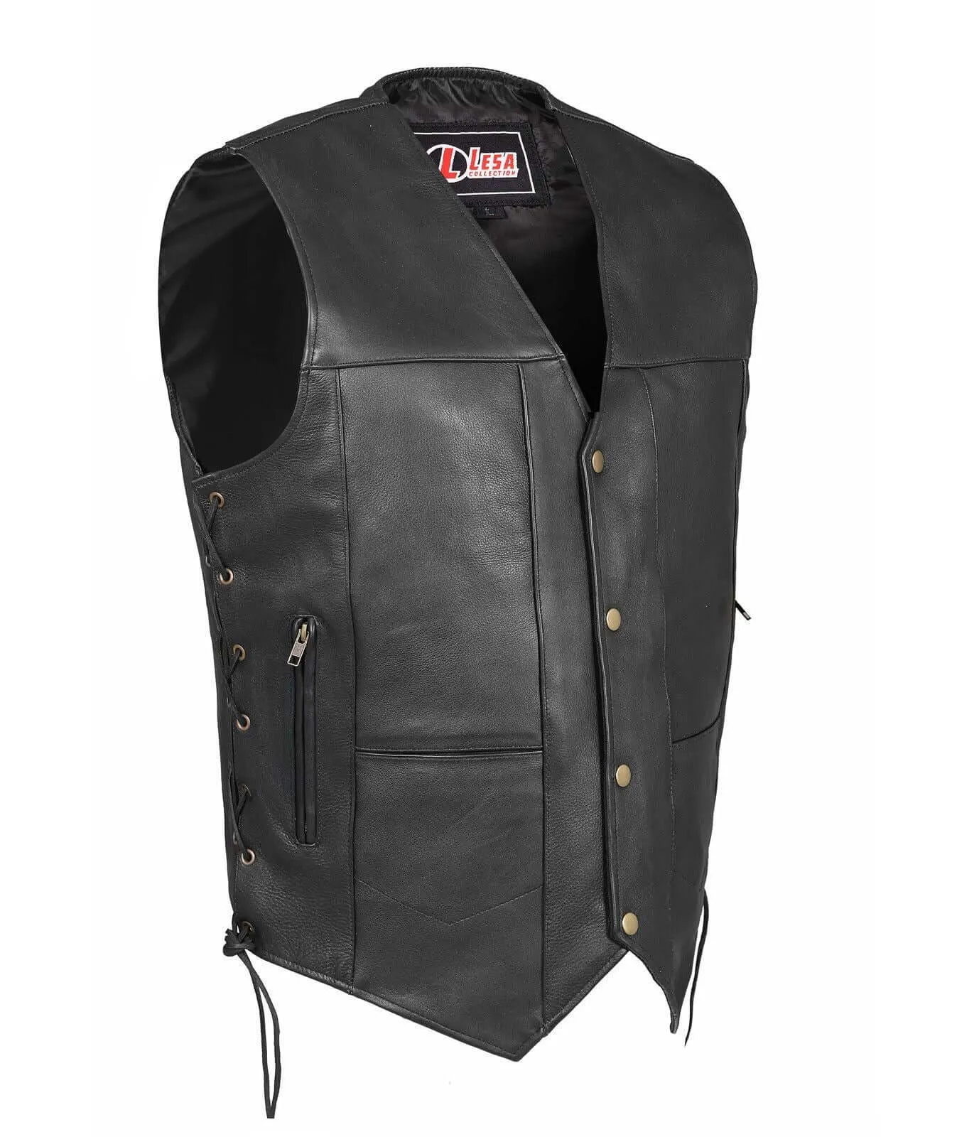 Men's 10 Pocket Pure Leather Biker Waistcoat Black & Brown