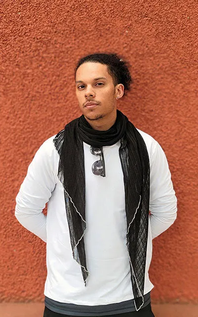 Men's Handkerchief Scarf - Cotton Voile, Solid with Contrast Stitching - Sold Out!