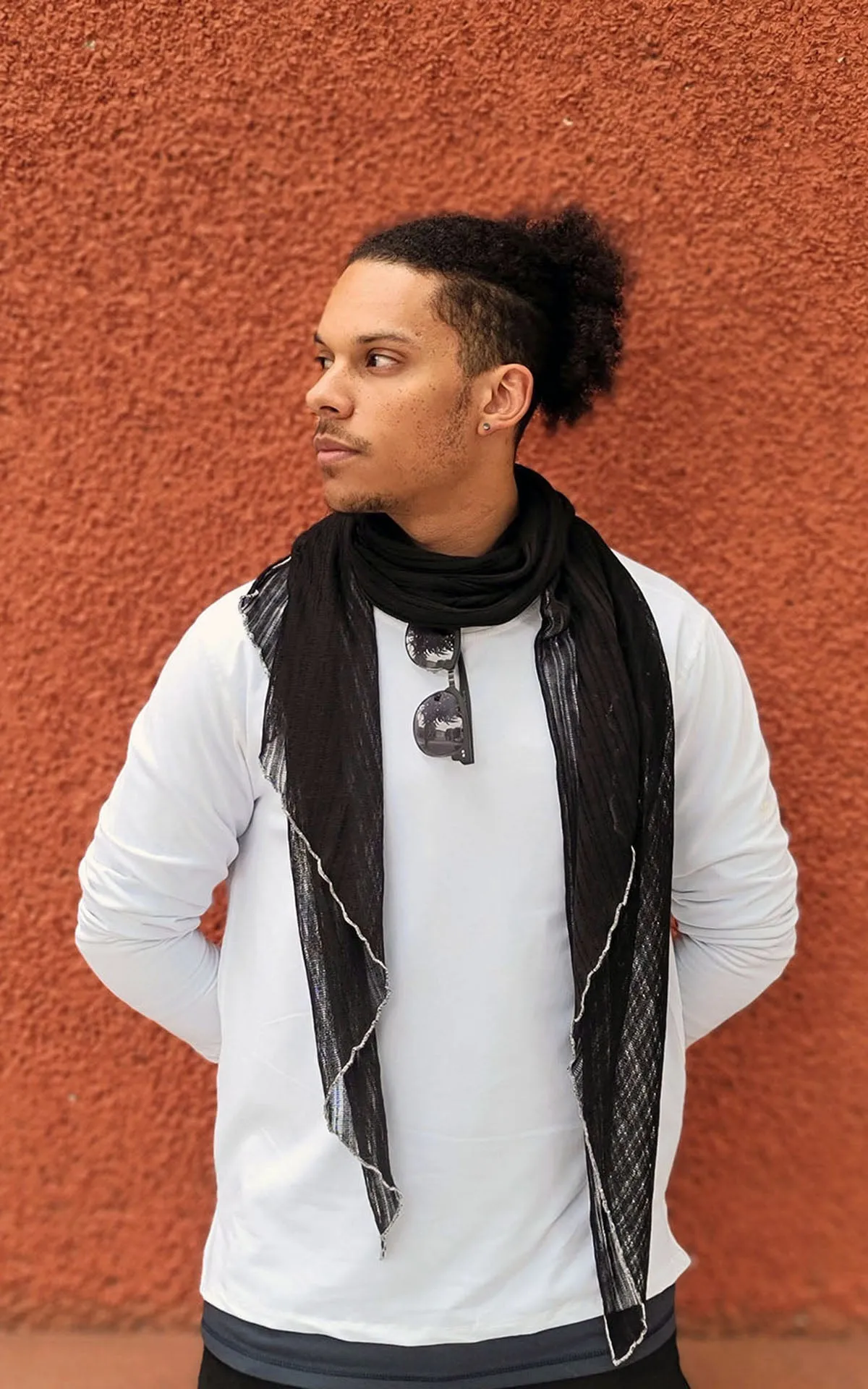 Men's Handkerchief Scarf - Cotton Voile, Solid with Contrast Stitching - Sold Out!