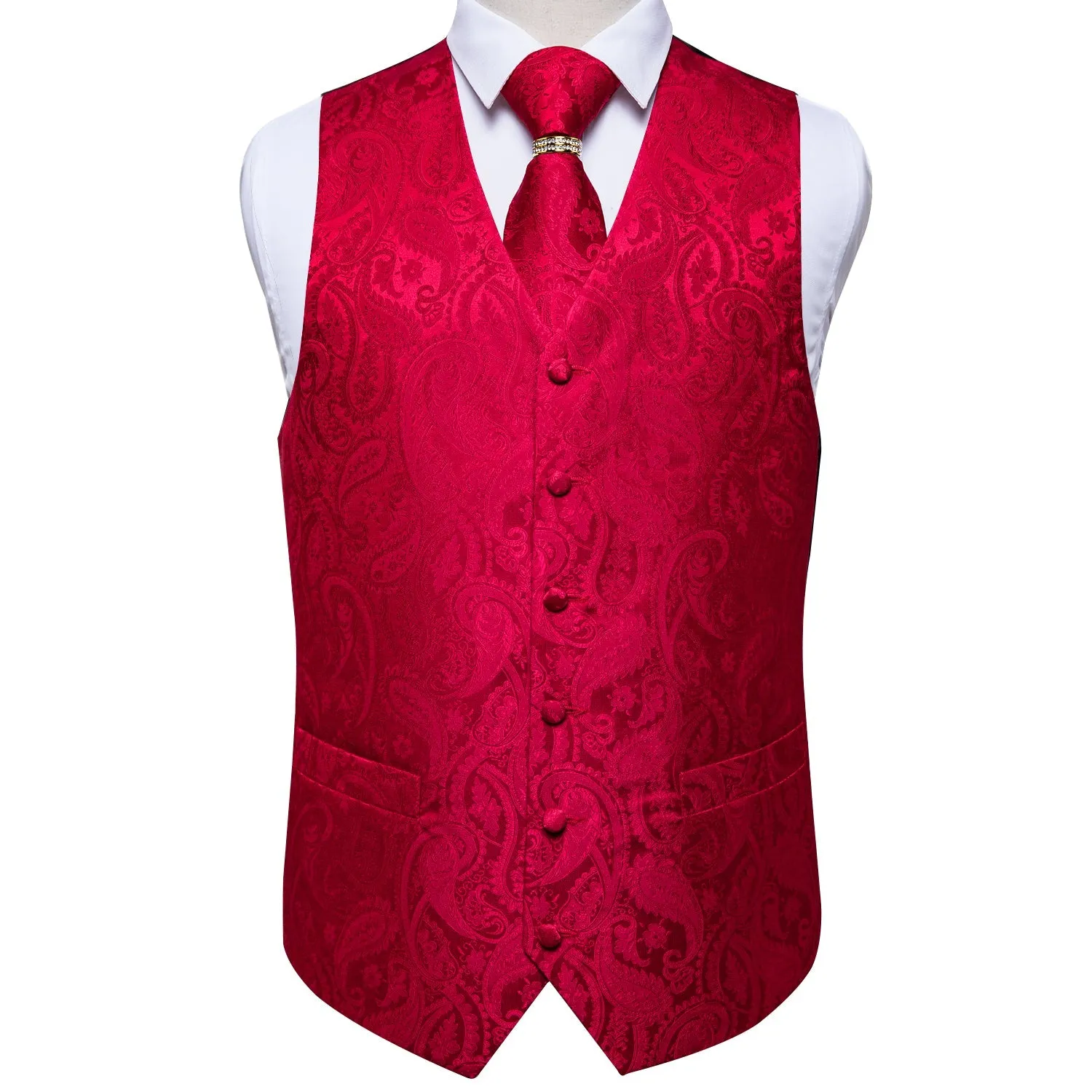 Mens Suit Vest Waistcoat Formal Wedding Groom Sleeveless Vest Hanky Necktie Set