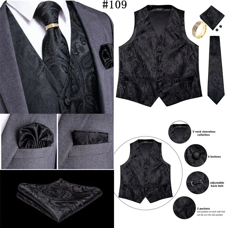 Mens Suit Vest Waistcoat Formal Wedding Groom Sleeveless Vest Hanky Necktie Set