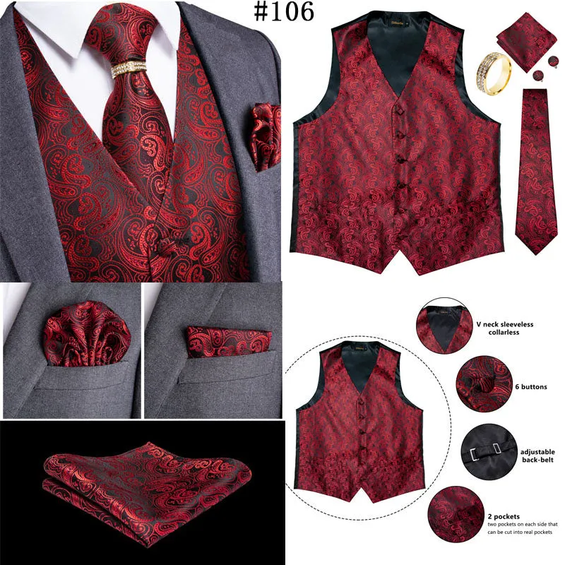 Mens Suit Vest Waistcoat Formal Wedding Groom Sleeveless Vest Hanky Necktie Set