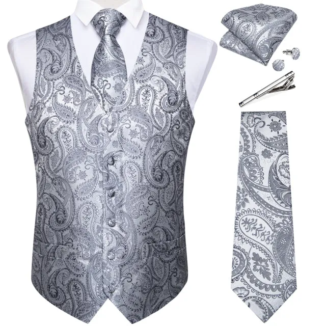 Mens Suit Vest Waistcoat Formal Wedding Groom Sleeveless Vest Hanky Necktie Set