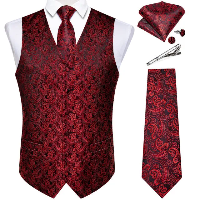 Mens Suit Vest Waistcoat Formal Wedding Groom Sleeveless Vest Hanky Necktie Set