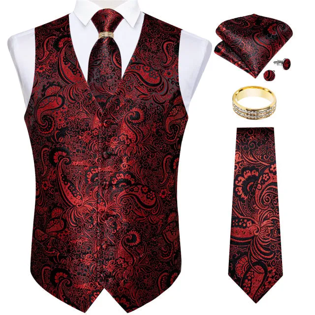 Mens Suit Vest Waistcoat Formal Wedding Groom Sleeveless Vest Hanky Necktie Set