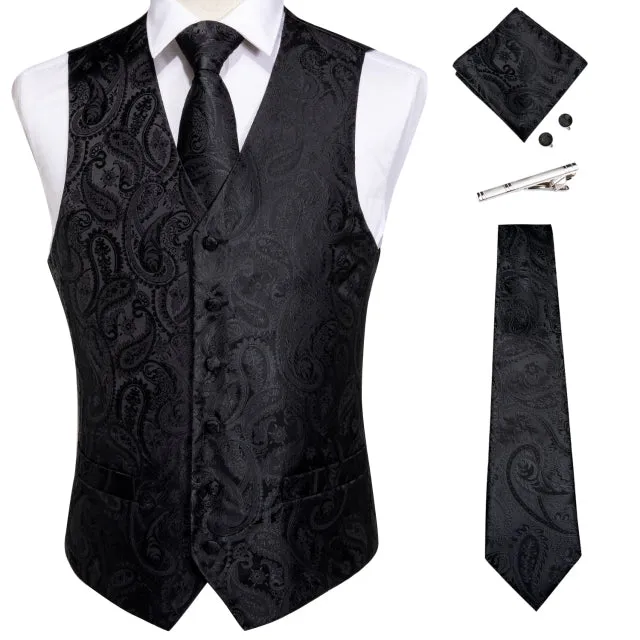 Mens Suit Vest Waistcoat Formal Wedding Groom Sleeveless Vest Hanky Necktie Set