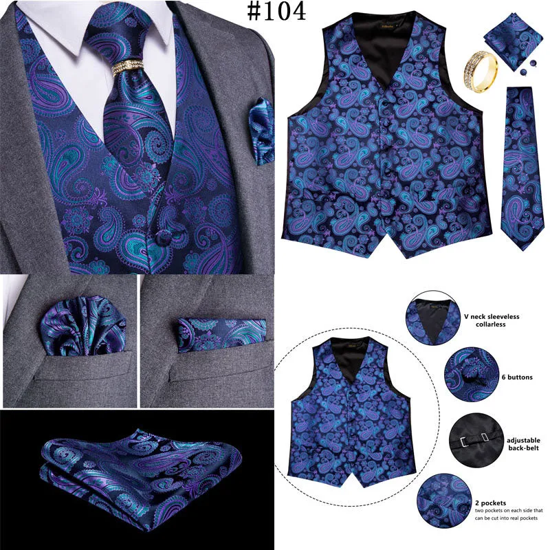 Mens Suit Vest Waistcoat Formal Wedding Groom Sleeveless Vest Hanky Necktie Set