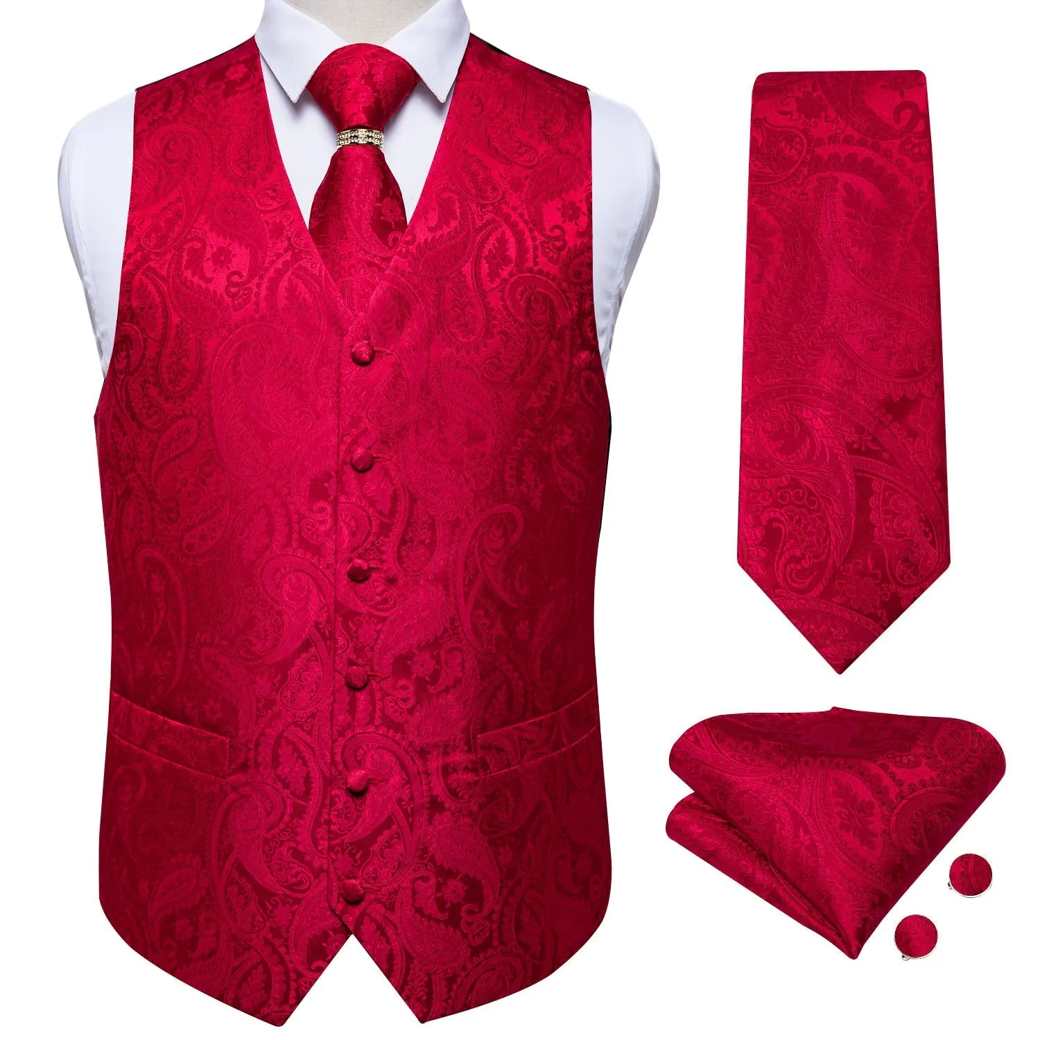 Mens Suit Vest Waistcoat Formal Wedding Groom Sleeveless Vest Hanky Necktie Set