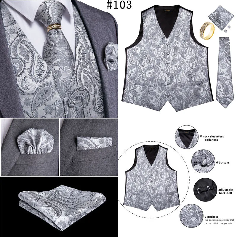 Mens Suit Vest Waistcoat Formal Wedding Groom Sleeveless Vest Hanky Necktie Set