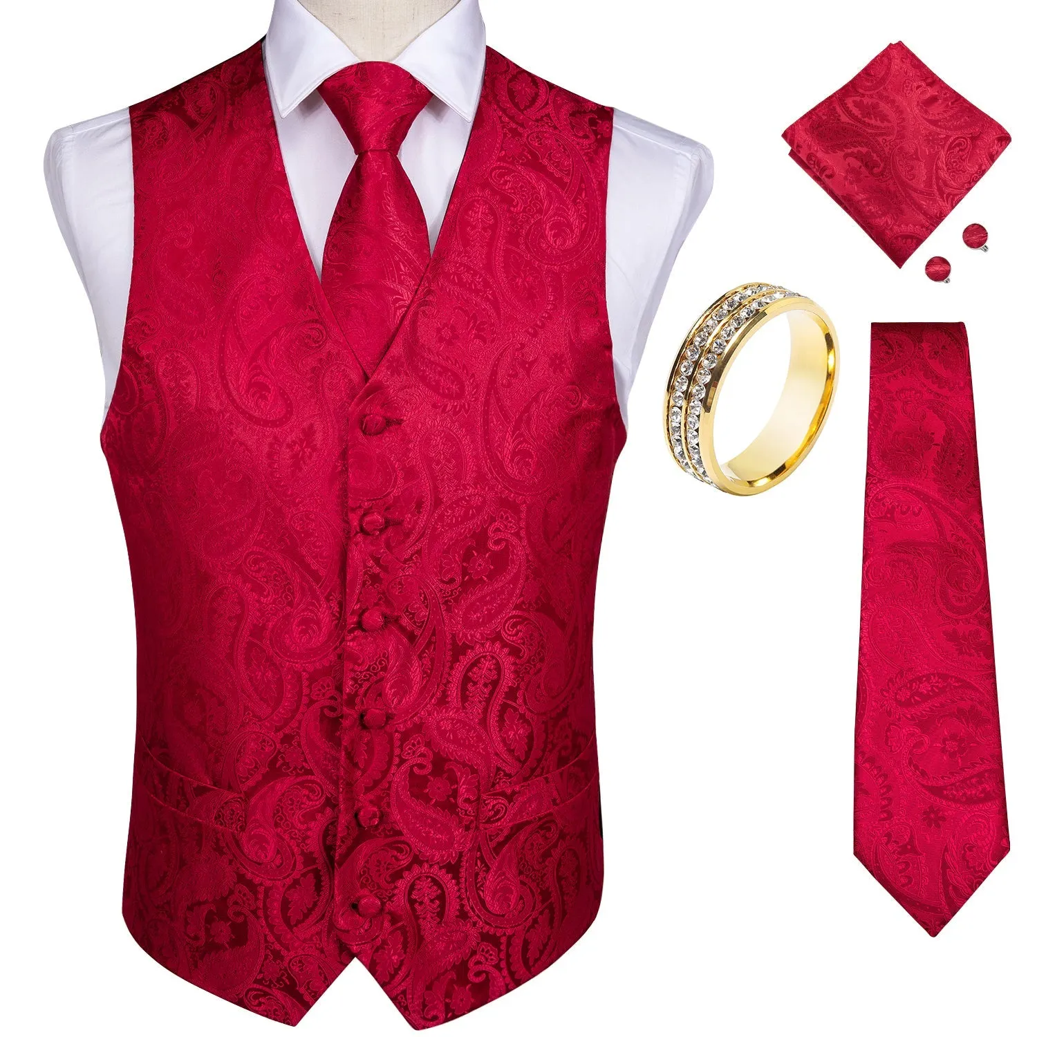 Mens Suit Vest Waistcoat Formal Wedding Groom Sleeveless Vest Hanky Necktie Set