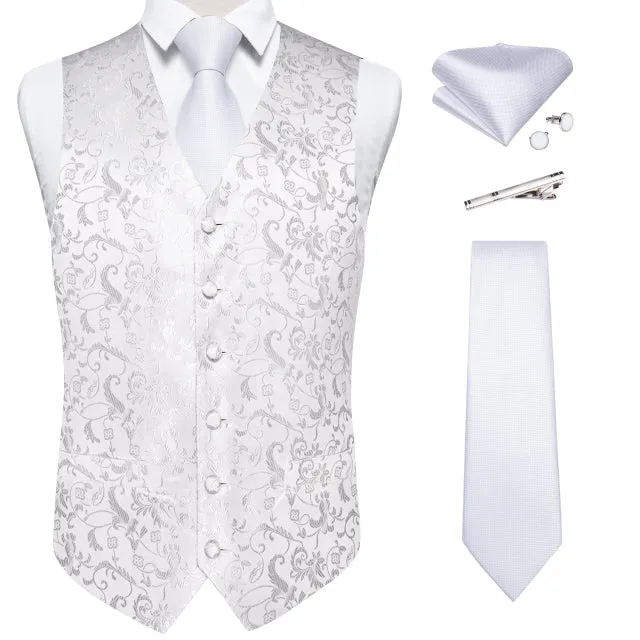 Mens Suit Vest Waistcoat Formal Wedding Groom Sleeveless Vest Hanky Necktie Set