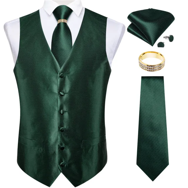 Mens Suit Vest Waistcoat Formal Wedding Groom Sleeveless Vest Hanky Necktie Set