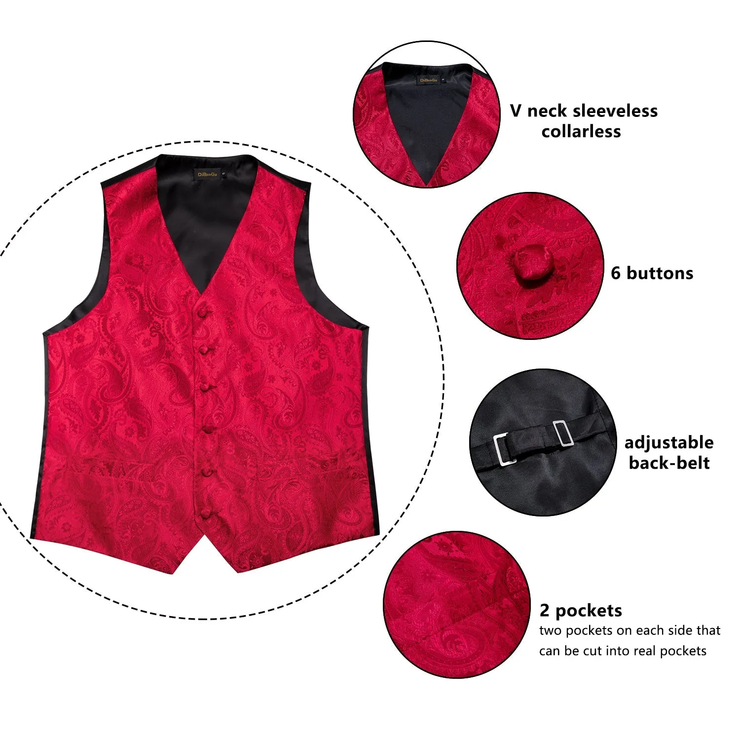 Mens Suit Vest Waistcoat Formal Wedding Groom Sleeveless Vest Hanky Necktie Set