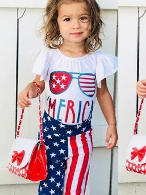 'Merica Flutter Sleeve Onesie And US Flag Pants Set