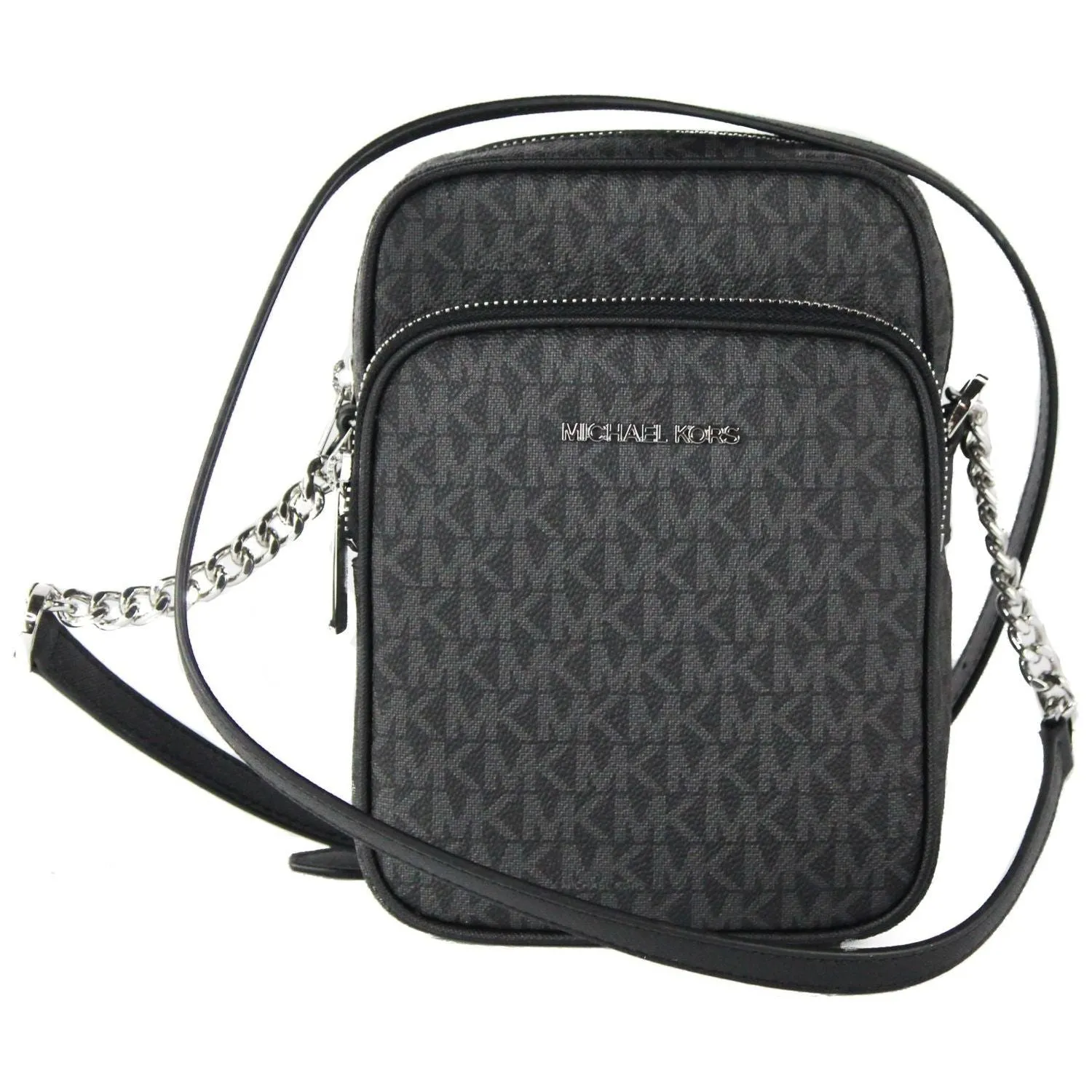 Michael Kors Medium Signature Leather North South Chain Crossbody Handbag Black