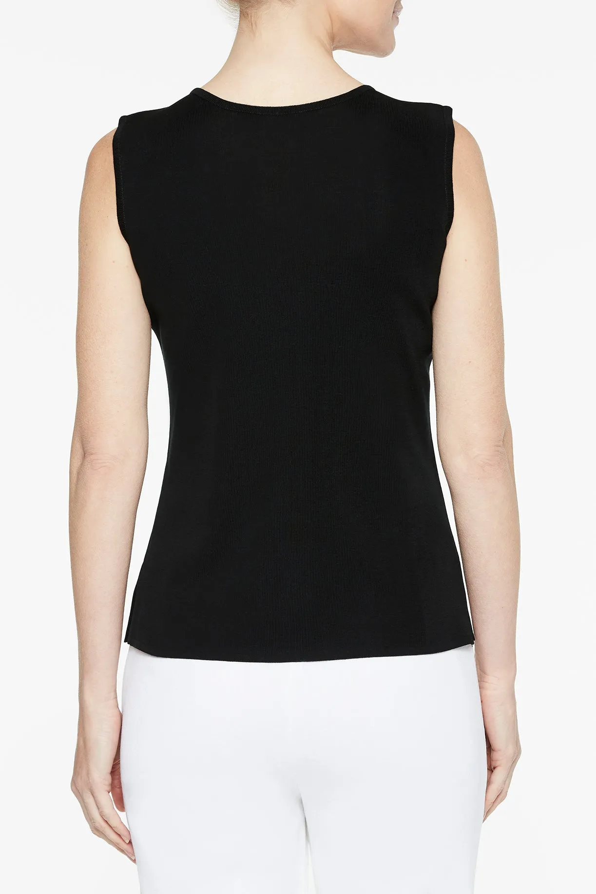 Mid-Length Scoop Neck Knit Tank, Black