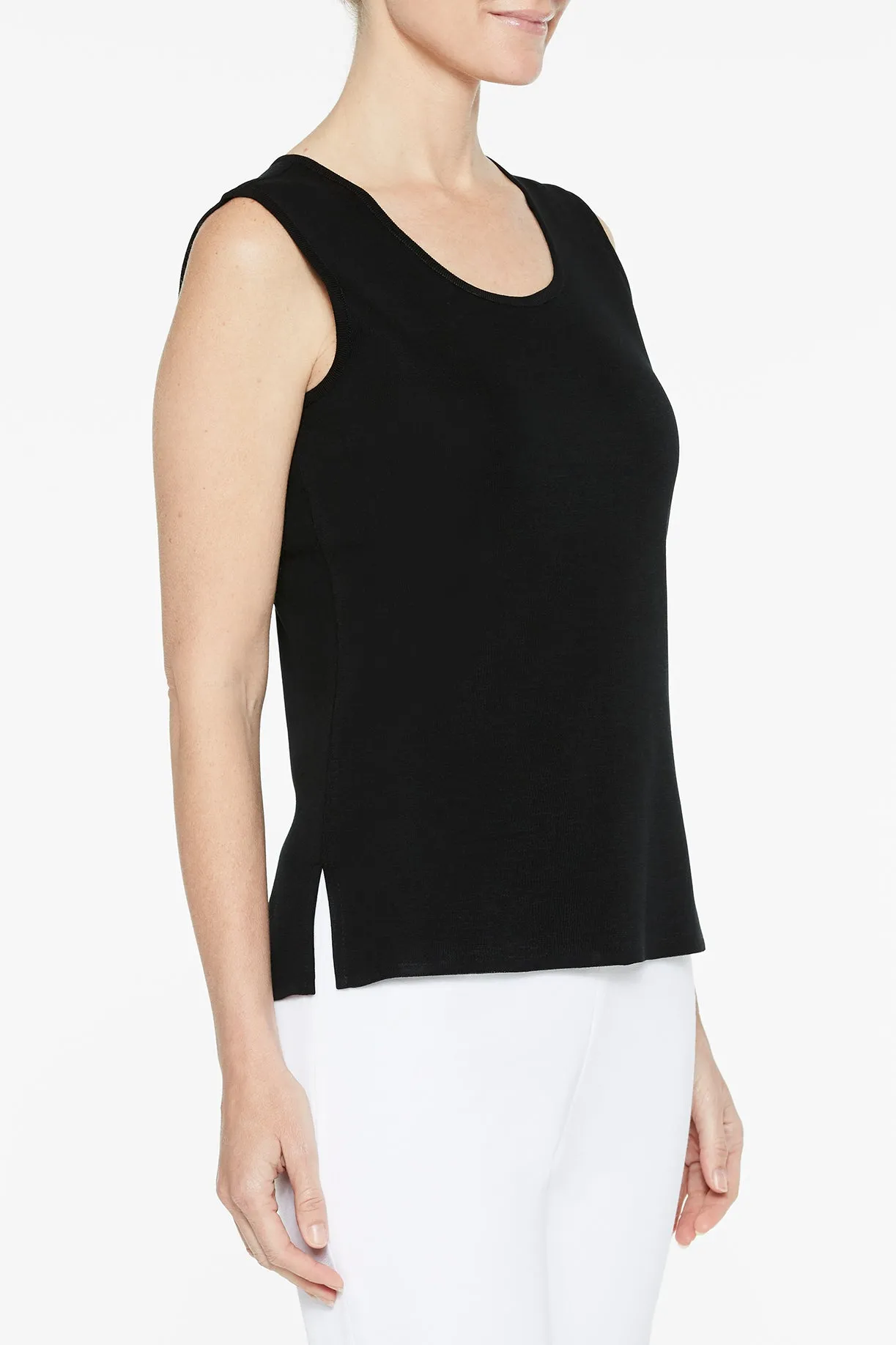 Mid-Length Scoop Neck Knit Tank, Black