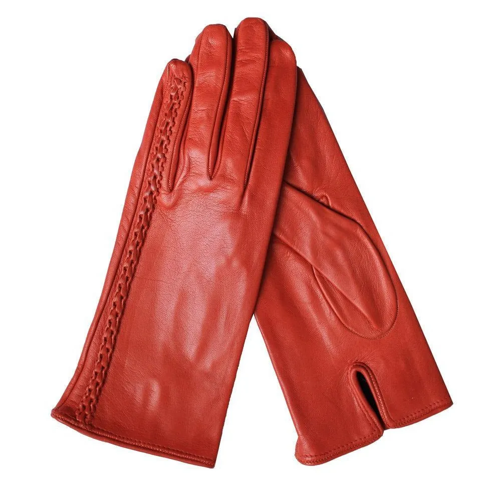 Milly - Women's Silk Lined Braided Leather Gloves