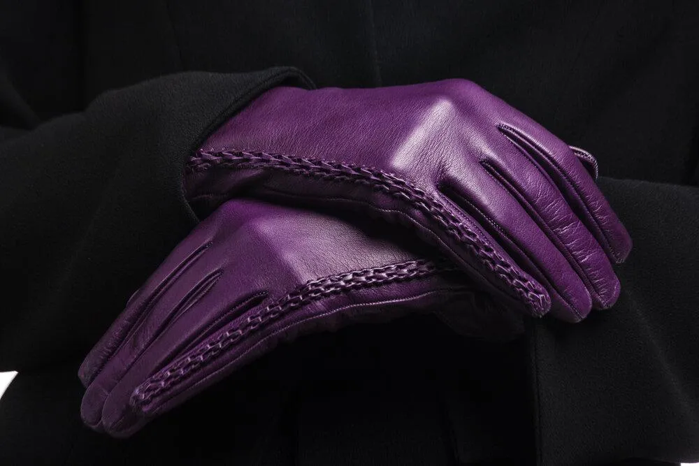 Milly - Women's Silk Lined Braided Leather Gloves