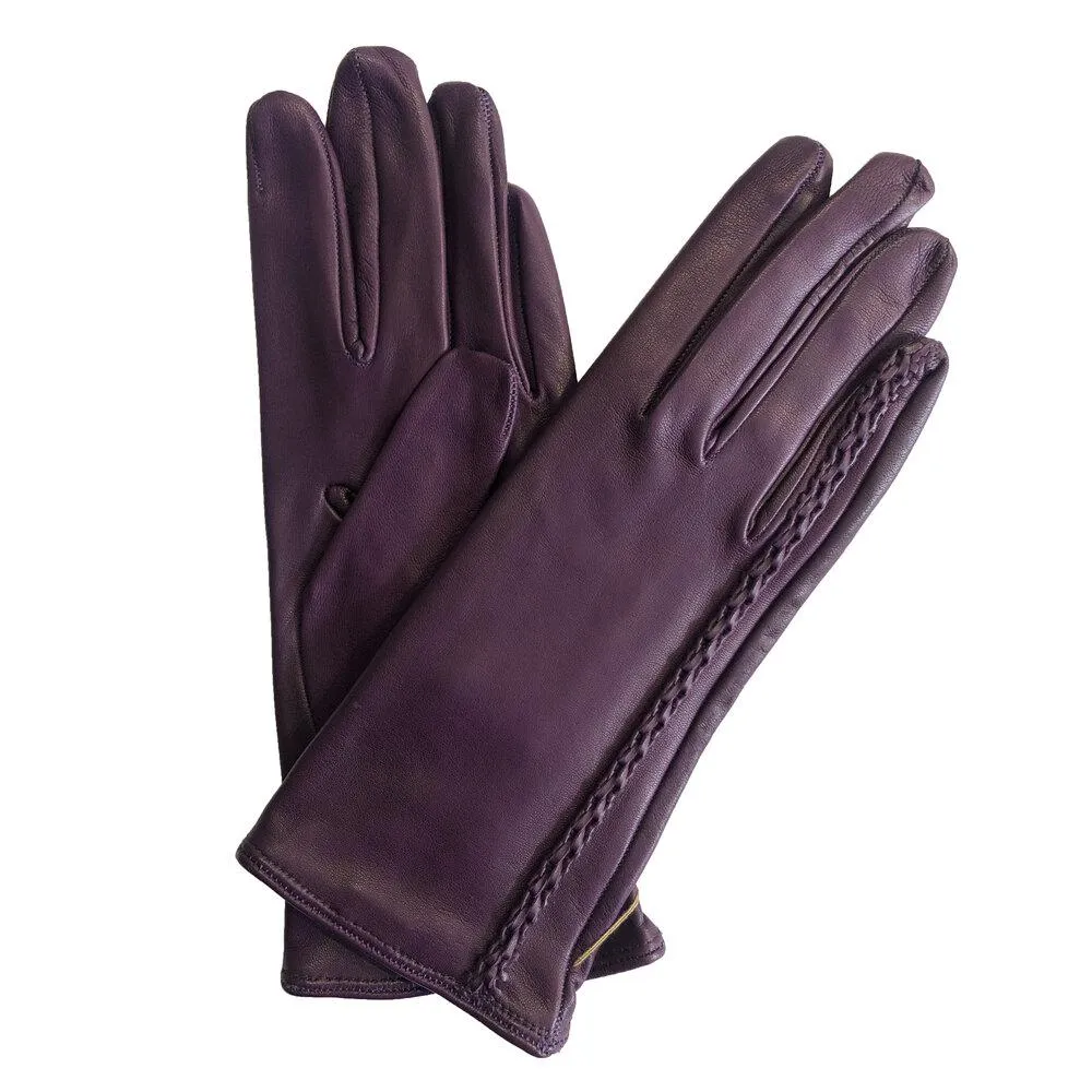 Milly - Women's Silk Lined Braided Leather Gloves