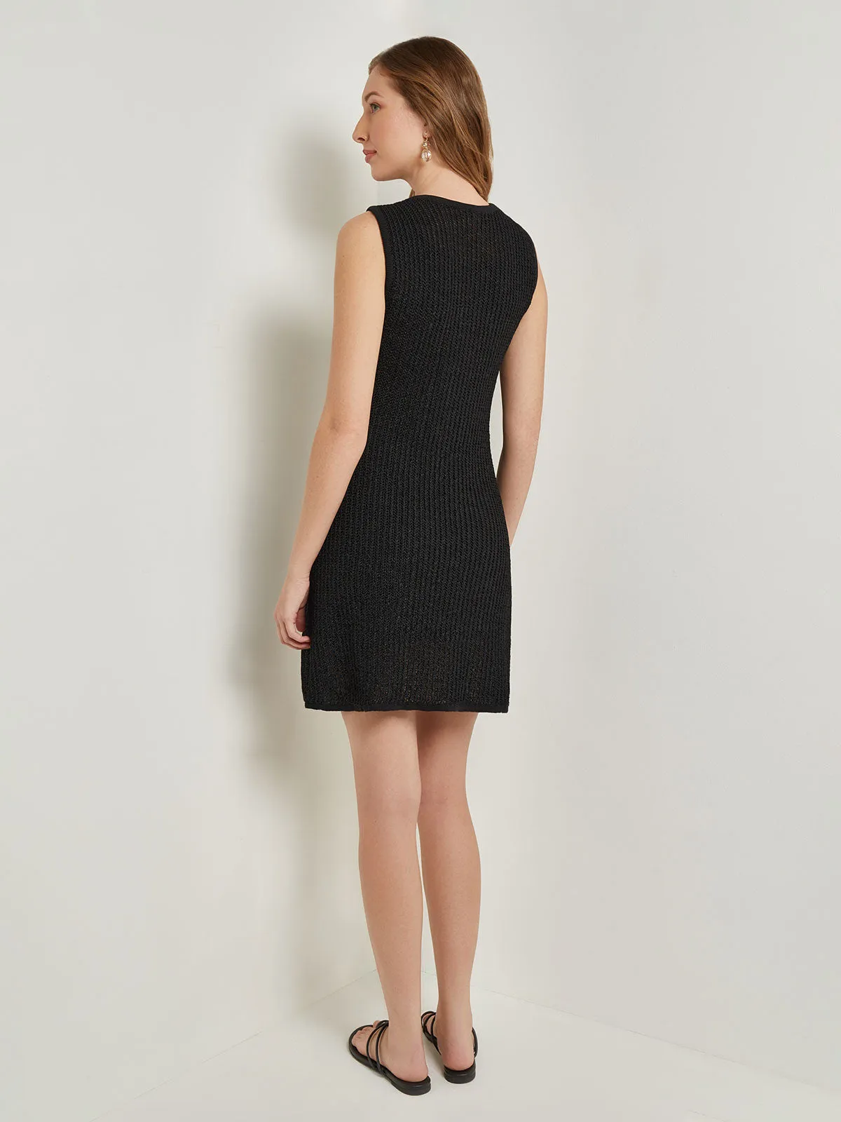 Mini A-Line Dress - Embroidered Open Ribbon Knit