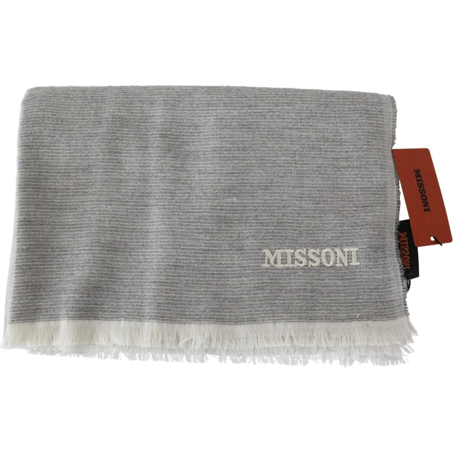 Missoni Elegant Beige Wool Scarf with Embroidery Detail