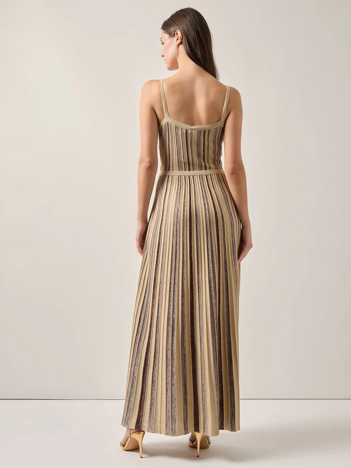 Modern Fit-and-Flare Lurex Striped Knit Maxi Dress