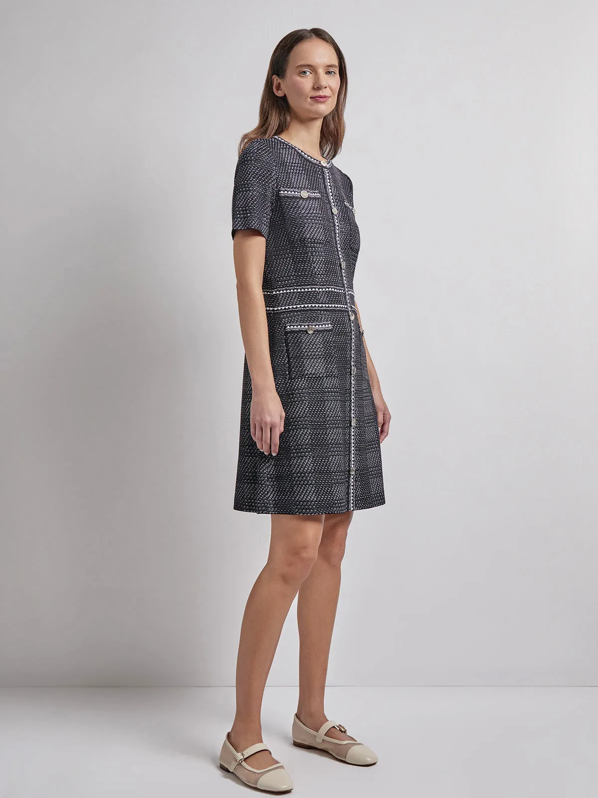 Modern Fit Bold Plaid Tweed Knit Sheath Dress