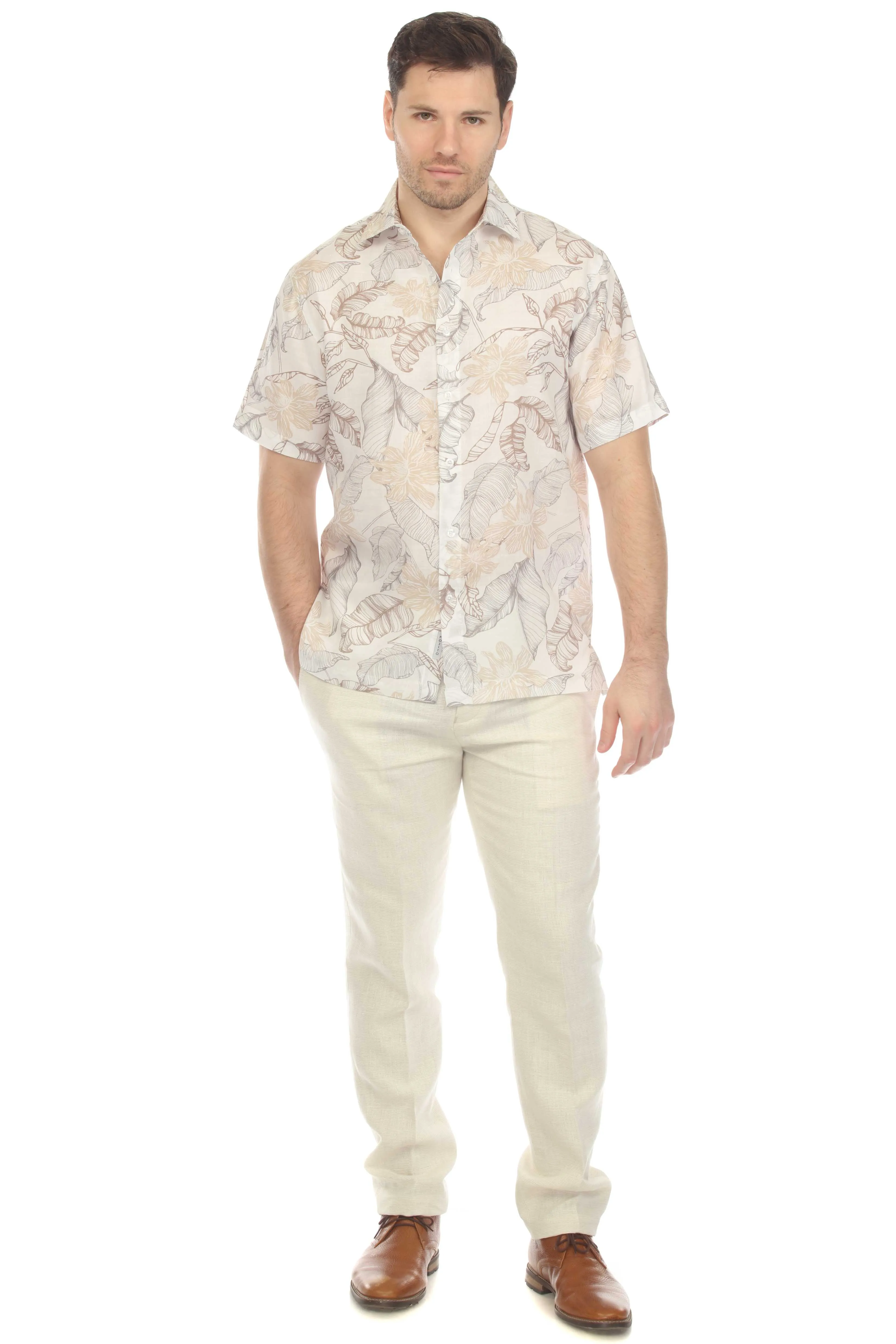 Mojito Men's Casual Printed Linen Resort Shirt Short Sleeve Button Down