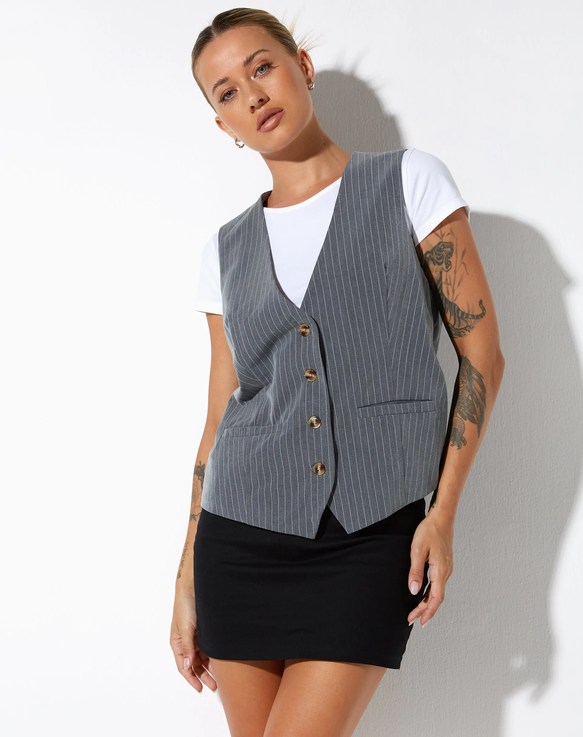 Moris Vest in Pinstripe Grey