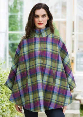 Mucros Half Zip Poncho | Green Purple Check