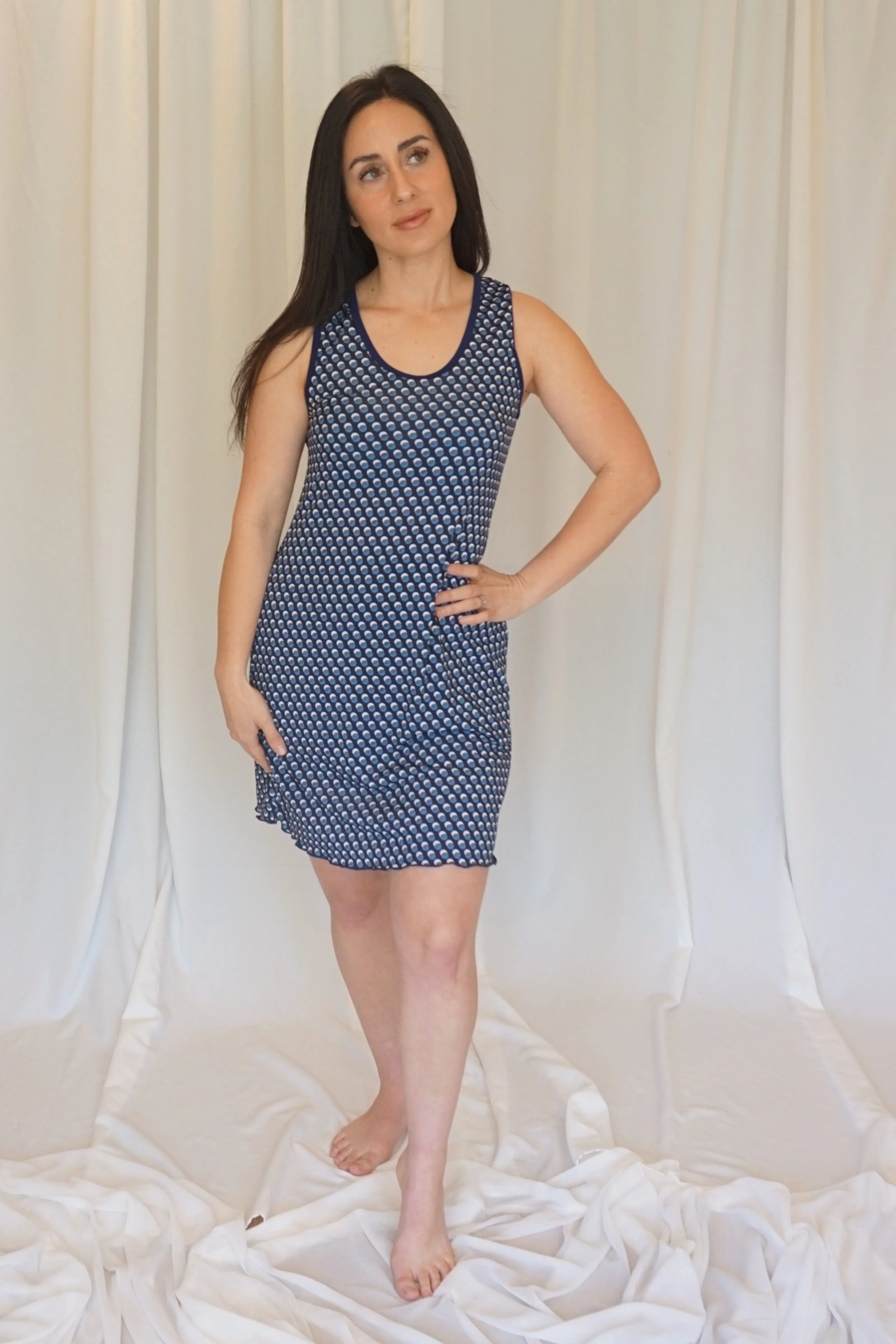 Navy Bubbles Sporty Tank Dress w/ Pockets