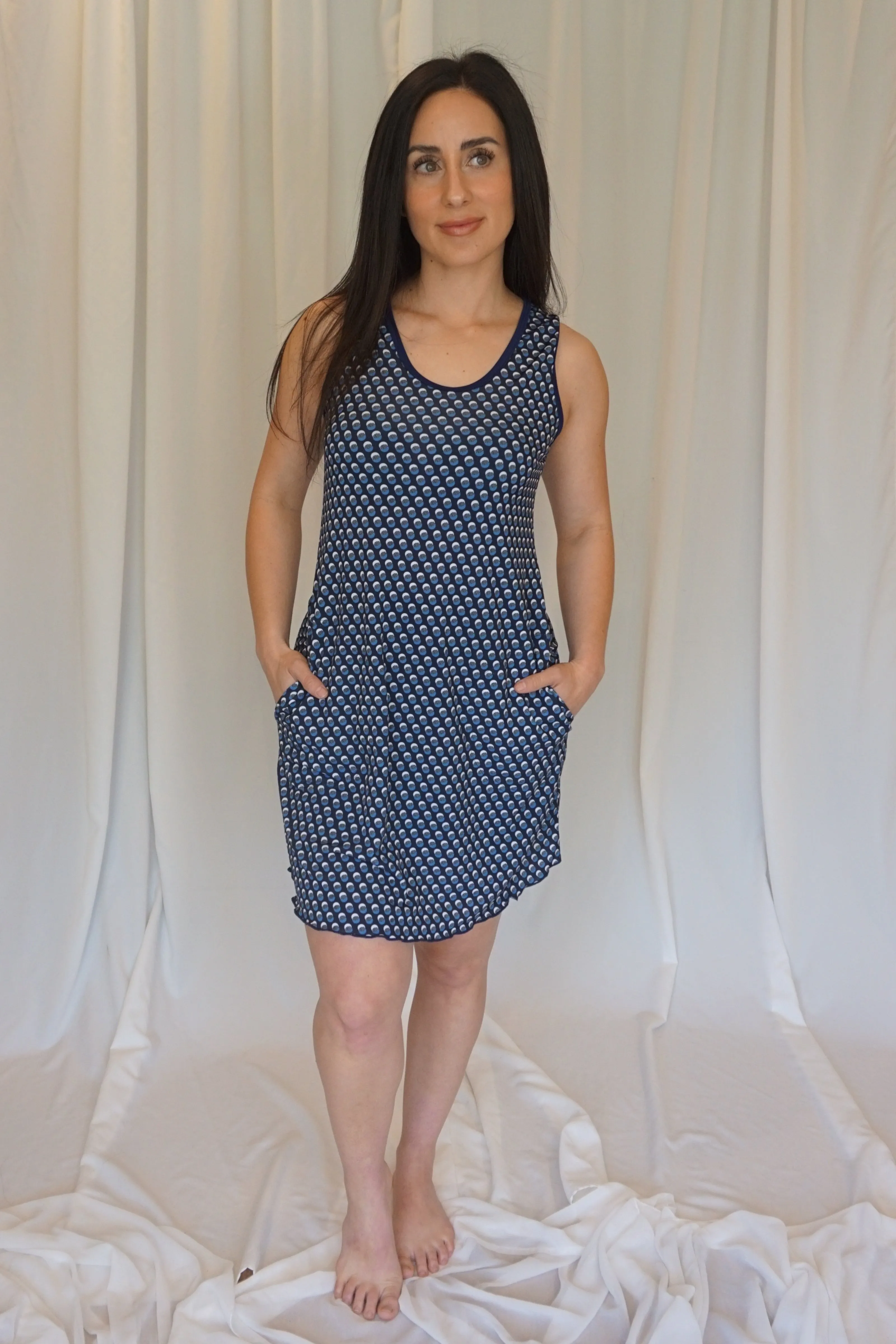 Navy Bubbles Sporty Tank Dress w/ Pockets