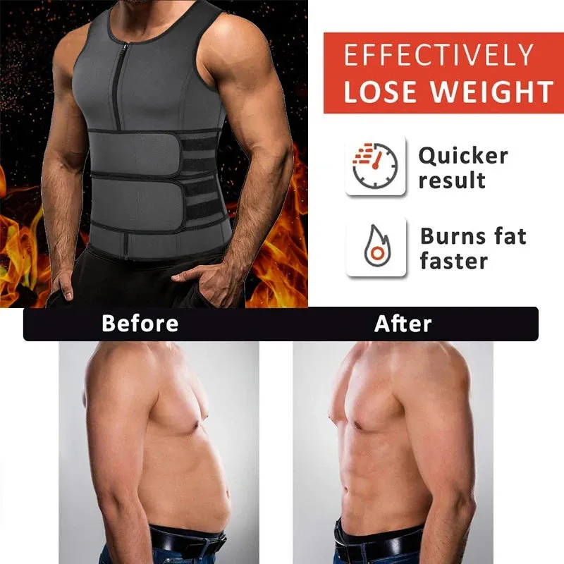 Neoprene Sweat Vest for Men: Adjustable Double Zipper Waist Trainer for Sauna Workouts