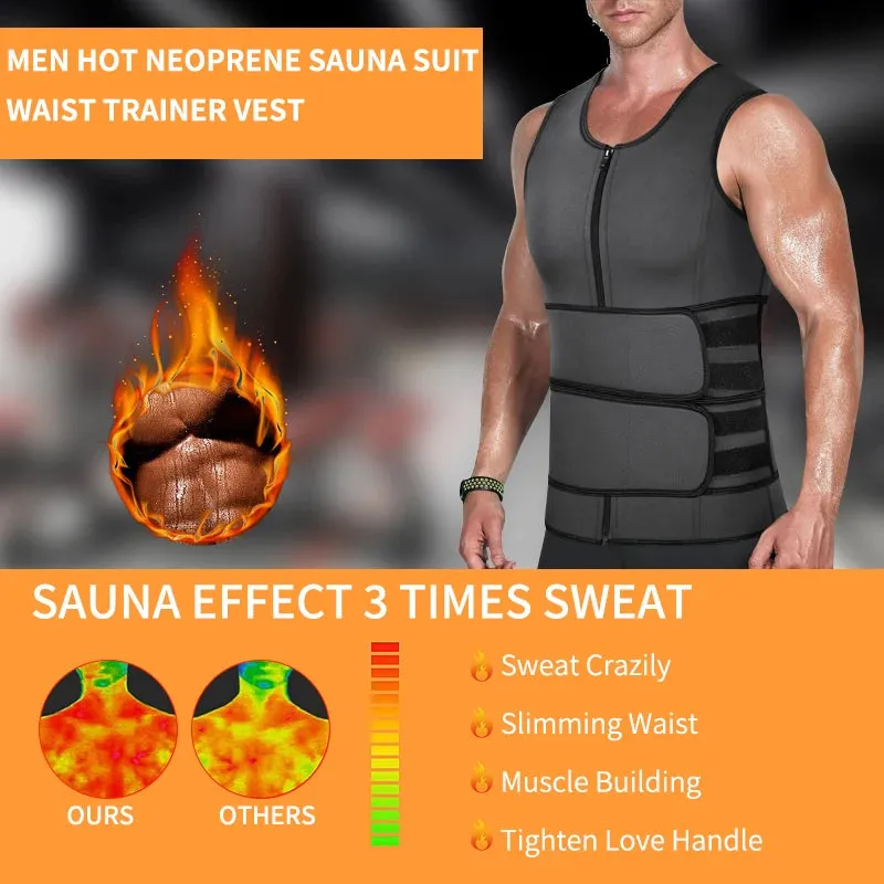 Neoprene Sweat Vest for Men: Adjustable Double Zipper Waist Trainer for Sauna Workouts