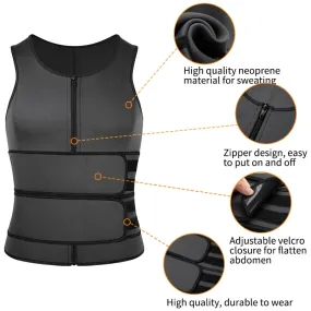 Neoprene Sweat Vest for Men: Adjustable Double Zipper Waist Trainer for Sauna Workouts