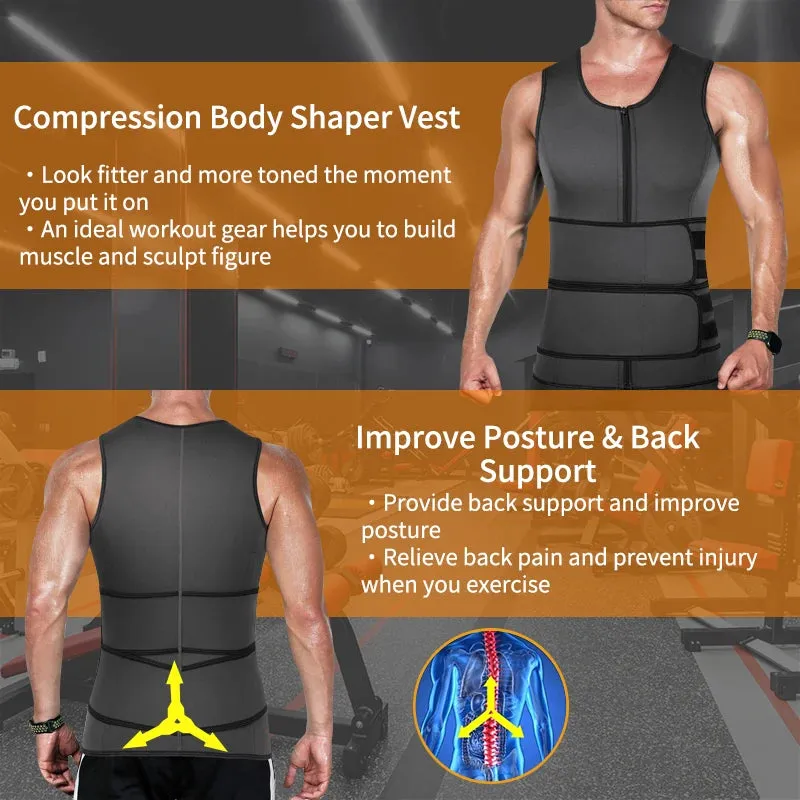 Neoprene Sweat Vest for Men: Adjustable Double Zipper Waist Trainer for Sauna Workouts