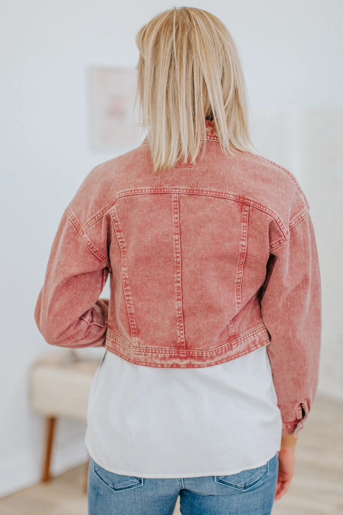 Never Felt This Good Acid Washed Denim Long Sleeve Jacket in Marsala