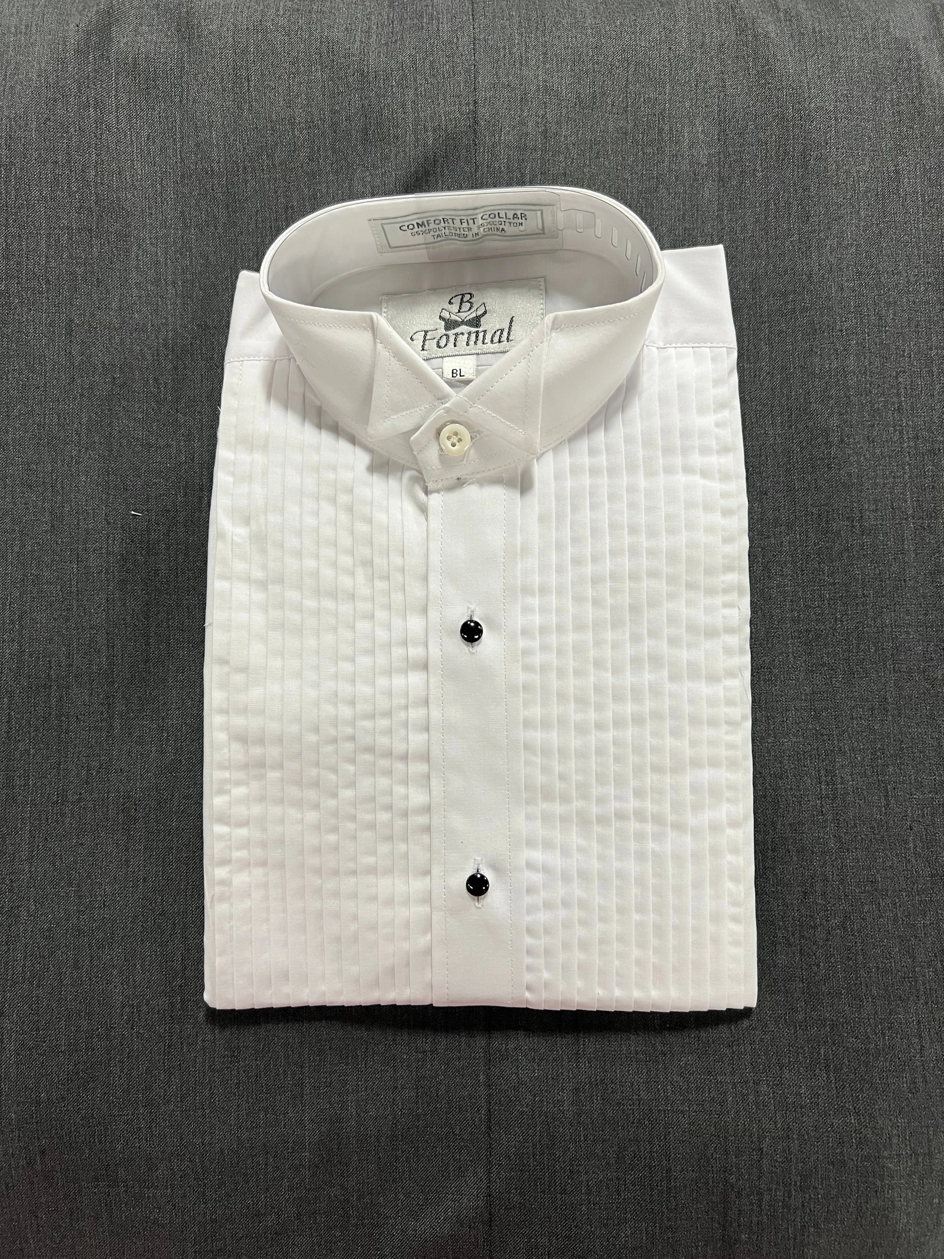 New Boys White Pleated Wing Collar Tuxedo Shirt